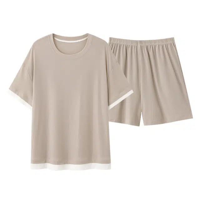 俏佳人 休闲慵懒风舒适套头可外穿透气短袖家居服垂感亲肤睡衣套装 女款