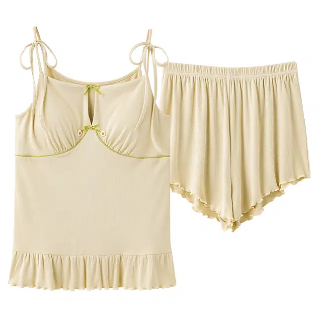 俏佳人 带胸垫无袖吊带设计感舒适可外穿家居服透气垂感亲肤睡衣套装 女款