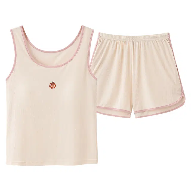 俏佳人 带胸垫休闲舒适无袖背心可外穿透气家居服垂感亲肤睡衣套装 女款