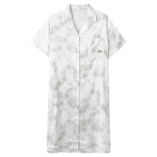 俏佳人 高级感柔软亲肤透气凉感丝滑翻领开衫短袖家居服睡裙 女款