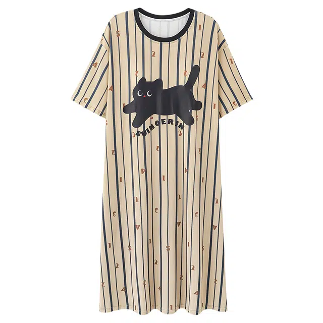 俏佳人 带胸垫垂感套头休闲亲肤舒适慵懒风可外穿透气短袖家居服睡裙 女款