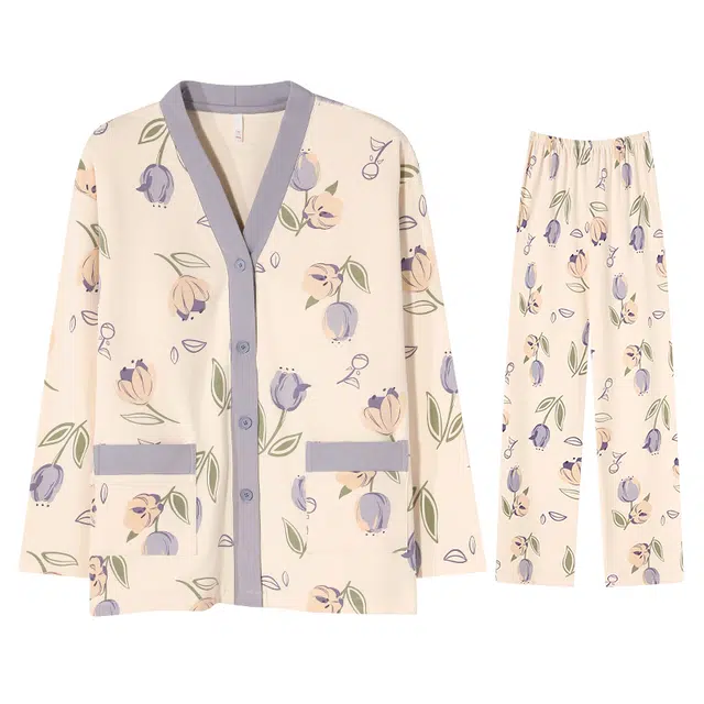 向薇 带胸垫一体长袖长裤休闲时尚可外穿家居服睡衣套装 女款