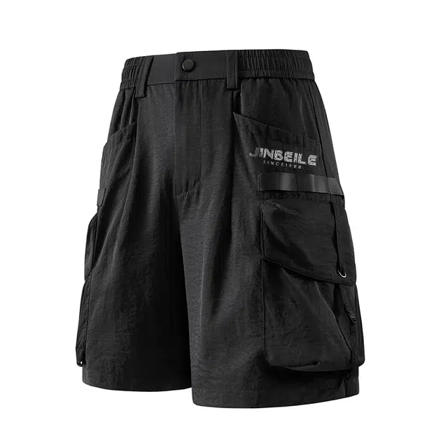 金贝勒 运动休闲简约字母舒适百搭直筒宽松拉链透气工装短裤 男女同款