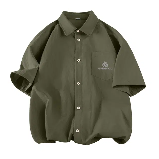 红豆 冰丝垂感清凉透气百搭休闲翻领上衣简约基础款单排扣宽松凉感薄款透气抗皱弹力衬衣吸湿排汗简约百搭短袖衬衫 男女同款