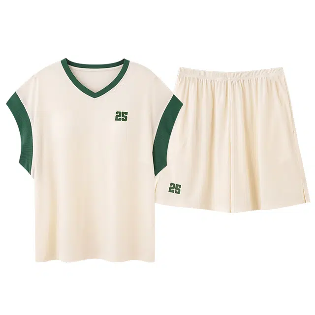 俏佳人 带胸垫套头运动风可外穿短袖透气家居服垂感亲肤休闲舒适睡衣套装 女款