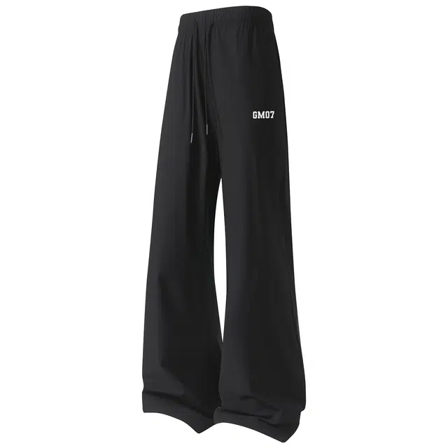 加菲猫家族 美式复古冰丝凉感高街字母印花高品质纯色休闲直筒简约宽松阔腿直筒显高百搭伐木裤垂感拖地针织运动裤 男女同款