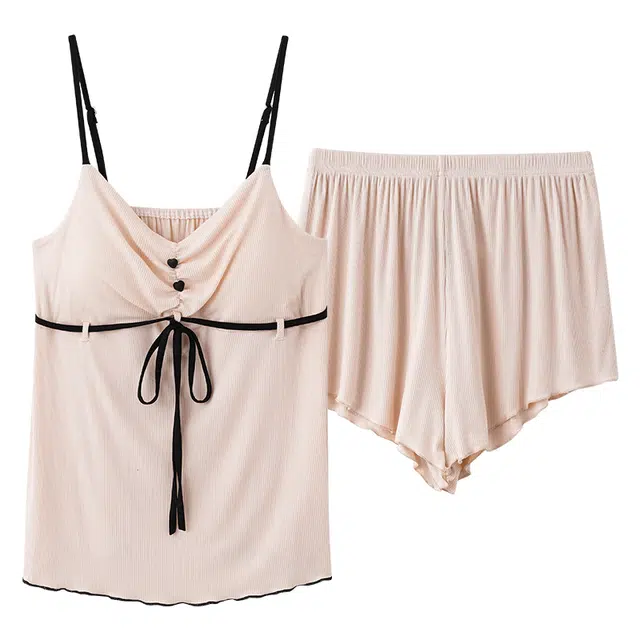 俏佳人 带胸垫设计感无袖吊带舒适可外穿透气垂感亲肤家居服睡衣套装 女款