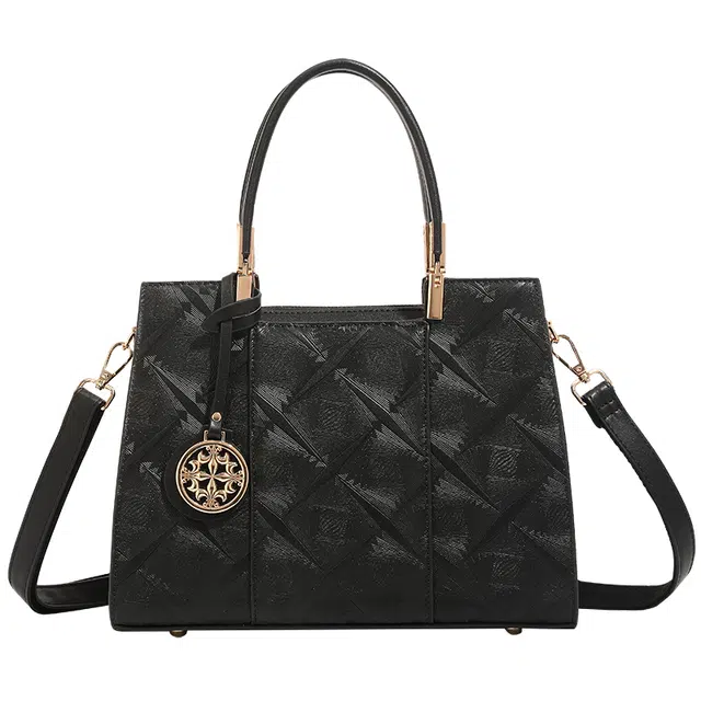 恒源祥 小清新挂件印花时尚潮流高贵典雅优雅脱俗与众不同 超纤合成革 手提包 女款 黑色