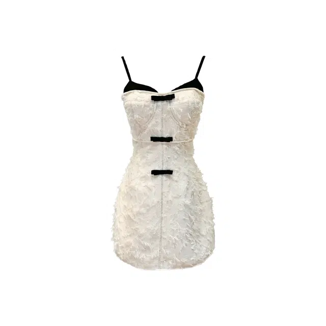 沐晓欣 乖乖女穿搭小香风气质纯欲法式收腰蝴蝶结拼色拼接包臀吊带连衣裙 女款