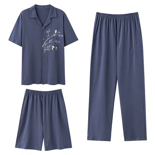 俏佳人 纯棉休闲开衫翻领舒适透气简约慵懒风可外穿家居服睡衣套装 男款