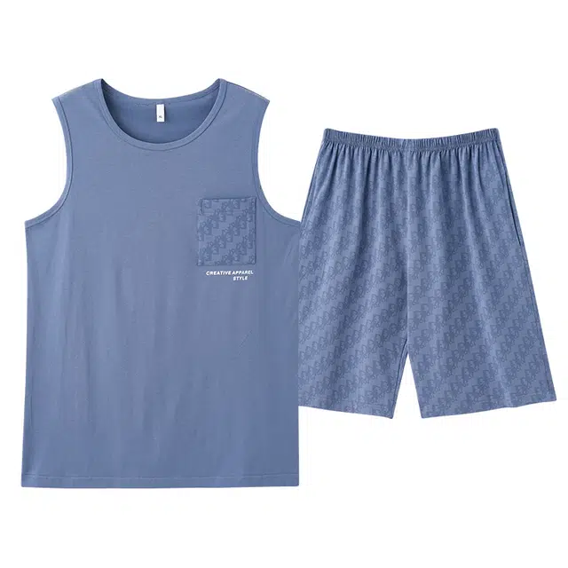 俏佳人 可外穿背心纯棉舒适透气简约套头休闲慵懒风家居服睡衣套装 男款