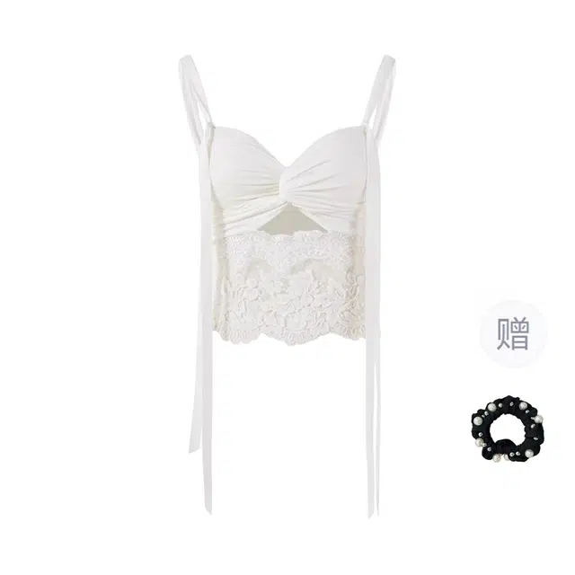 雾闪闪 纯欲风重工蕾丝拼接绑带背心性感辣妹收腰显瘦带胸垫吊带 女款