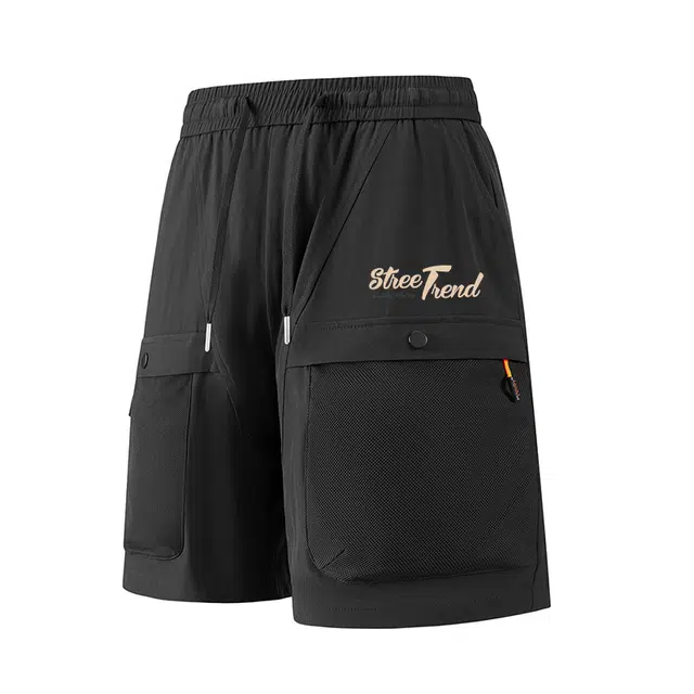 金贝勒 运动休闲简约字母系带舒适百搭宽松直筒工装短裤 男女同款