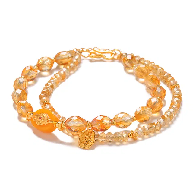 【匠心手作 多财多福】 灵菲 新中式小众设计双层叠戴招财纳福轻奢手饰 简约百搭显白#好运 黄水晶 手链 女款