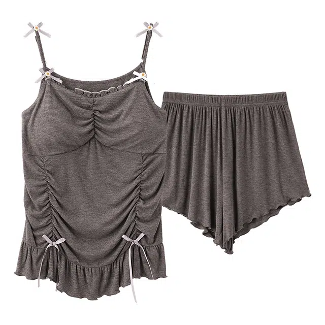 俏佳人 无袖吊带设计感带胸垫舒适可外穿家居服透气垂感亲肤睡衣套装 女款