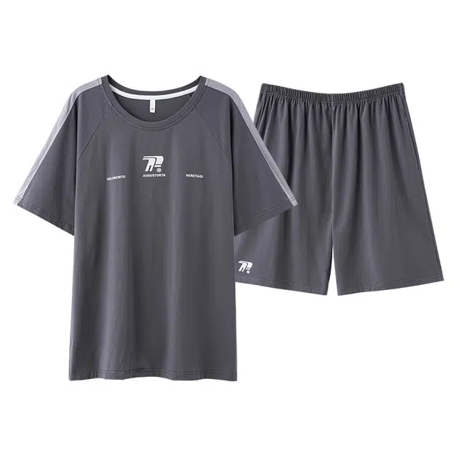 俏佳人 简约休闲慵懒短袖纯棉舒适透气可外穿家居服睡衣套装 男款