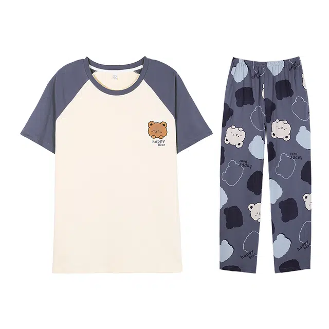 向薇 夏季男士纯棉短袖薄款青少年可爱卡通夏天全棉宽松家居服睡衣套装 男款