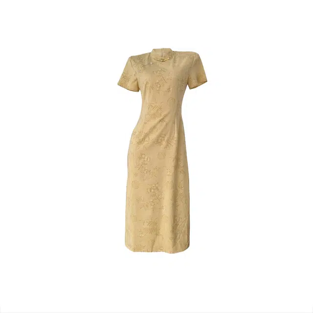 敲模女孩 新中式国风袅袅江南清冷温婉优雅改良旗袍日常气质收腰修身短袖连衣裙 女款