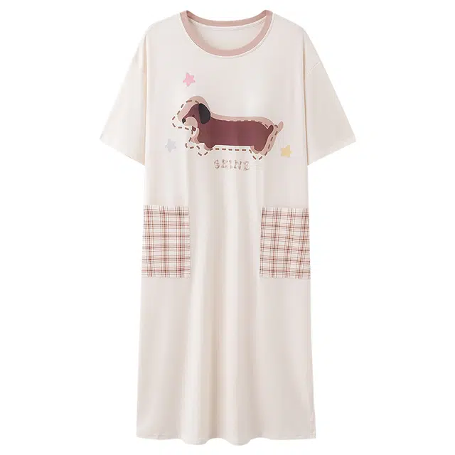 俏佳人 带胸垫垂感亲肤舒适套头休闲慵懒风可外穿透气短袖家居服睡裙 女款