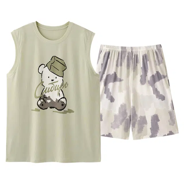 俏佳人 卡通韩版无袖背心休闲舒适可外穿透气家居服睡衣套装 女款