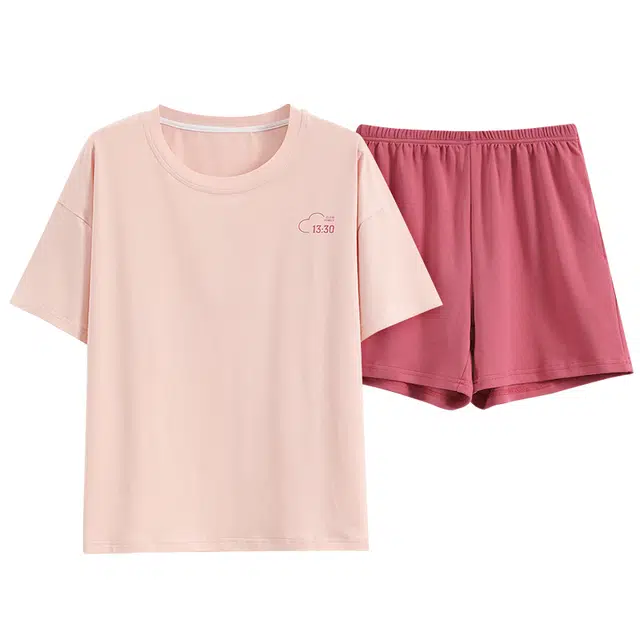 睦隆世家 短袖大码纯棉薄款休闲外穿家居服睡衣套装 女款