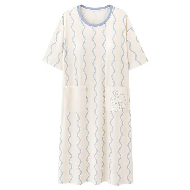 俏佳人 亲肤舒适套头休闲慵懒风可外穿透气短袖家居服带胸垫垂感睡裙 女款