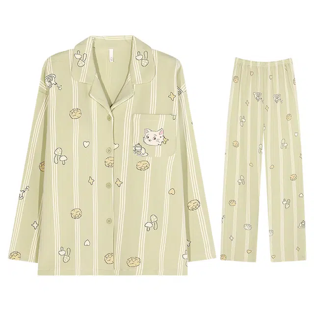 向薇 带胸垫女春秋季纯棉长袖可爱卡通学生秋冬可外穿家居服睡衣套装 女款