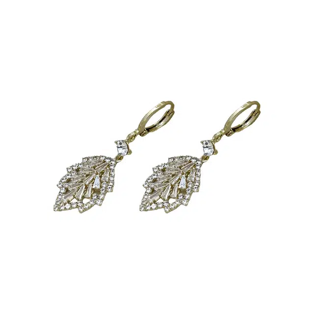 双生恋 金枝玉叶 树叶造型耳坠金色小巧耳扣微镶锆石小众设计感百搭时尚精致日常通勤约会耳饰轻奢高级感 铜 耳环 女款