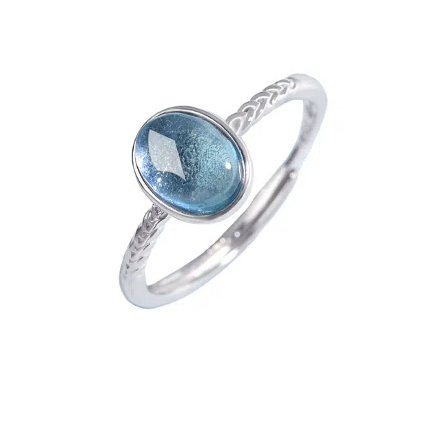 迈奇的礼物 女神恋爱好运自然轻奢高级感小众设计蓝水晶指环海蓝宝彩色宝石戒指 女款