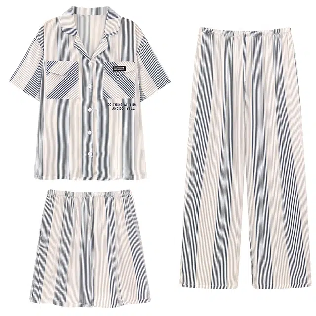 好福份 条纹休闲透气舒适家居服睡衣套装 女款