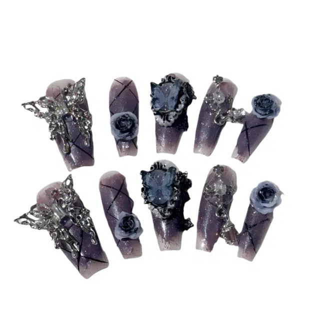 计轩 洛神少女 液态蝴蝶日系蝶影  穿戴甲 长款紫色晕染 纯欲