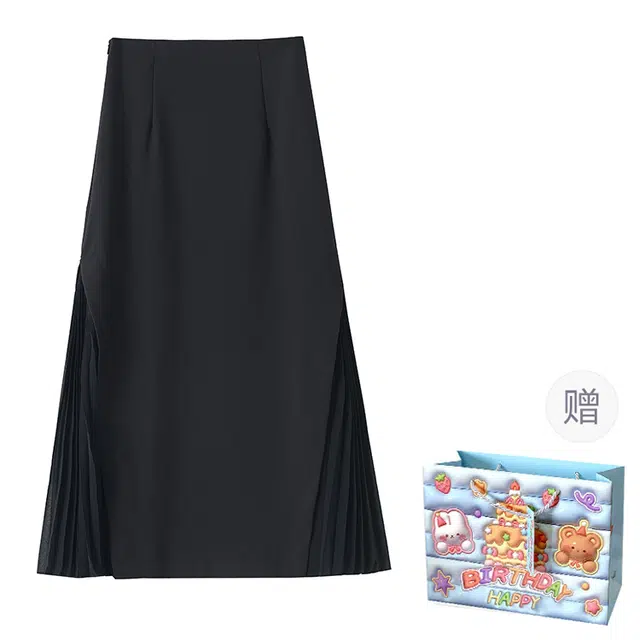 轻迎 雪纺拼接压褶设计感垂感高腰休闲长裙 女款