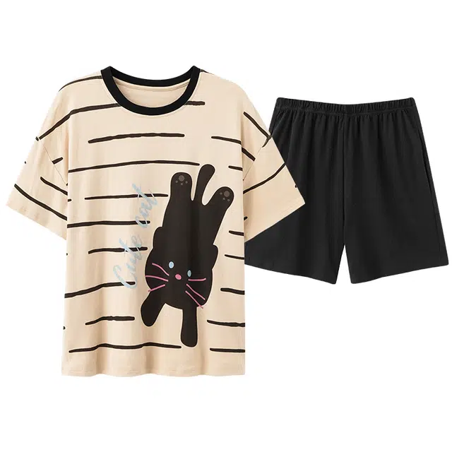 俏佳人 纯棉休闲慵懒套头舒适透气短袖家居服柔软亲肤睡衣套装 女款