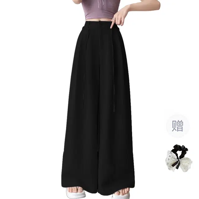 涂诗菲 韩系抽绳系带阔腿西装裤高腰显瘦遮胯直筒松紧山本休闲裤 女款