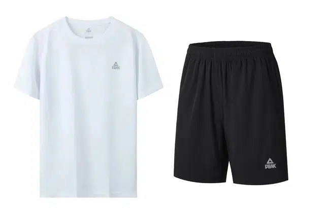 匹克 休闲运动系列 字母透气速干短袖跑步骑行训练短裤健身套装 男女同款