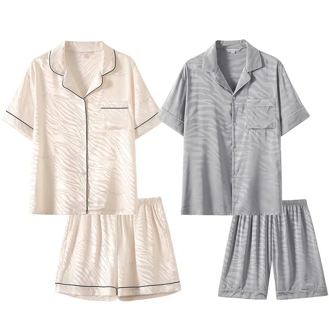 俏韵 翻领时尚短袖休闲家居服可外穿睡衣套装 男女同款