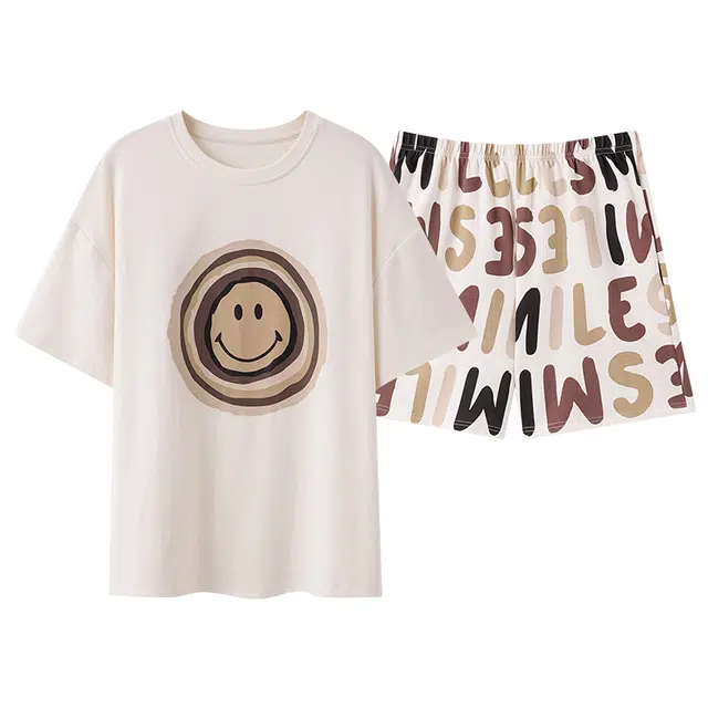 俏佳人 纯棉套头舒适透气短袖家居服柔软亲肤休闲慵懒睡衣套装 女款