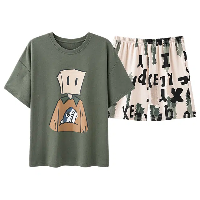 俏佳人 卡通印花舒适透气休闲慵懒短袖家居服柔软亲肤睡衣套装 女款