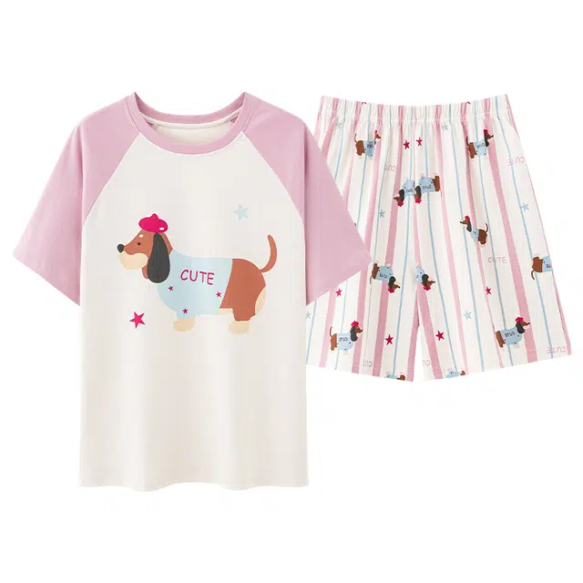 俏佳人 透气休闲纯棉套头舒适慵懒短袖家居服柔软亲肤睡衣套装 女款