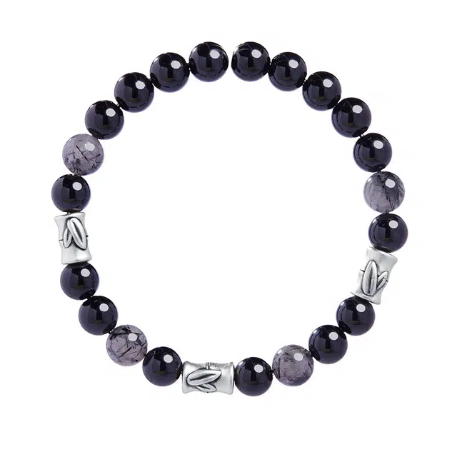 子婳 精致百搭竹节黑发晶串珠新中式复古做旧简约小众高级感 黑曜石 玉石手串 男款