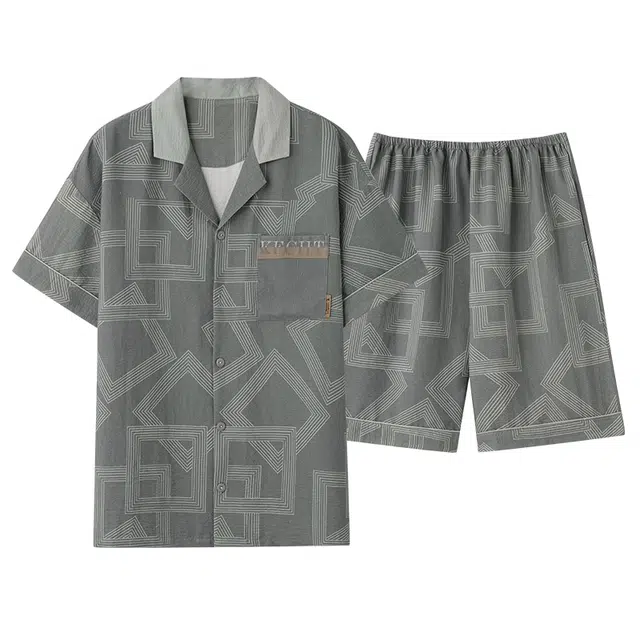 俏佳人 简约韩版印花透气亲肤短袖休闲家居服睡衣套装 男款