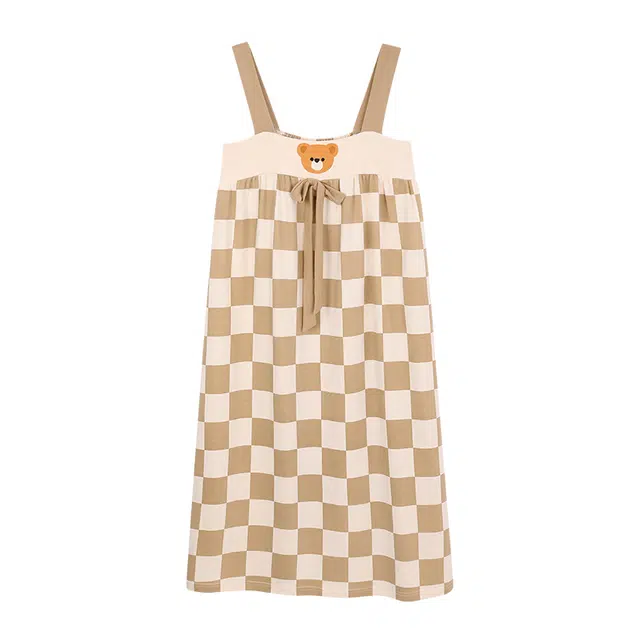 向薇 格子印花甜美可爱家居服可外穿吊带无袖睡裙 女款