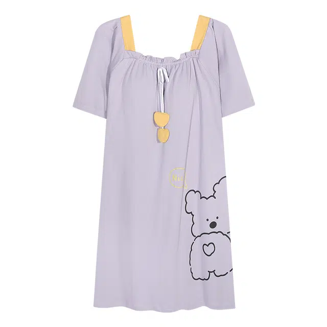 俏佳人 纯棉套头带胸垫舒适透气休闲慵懒短袖家居服柔软亲肤睡裙 女款