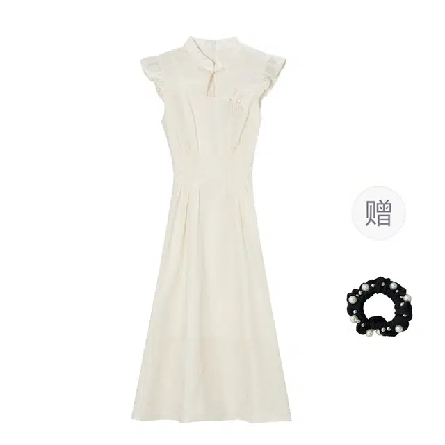 雾闪闪 新中式国风温柔优雅气质小飞袖收腰改良旗袍长款短袖连衣裙 女款