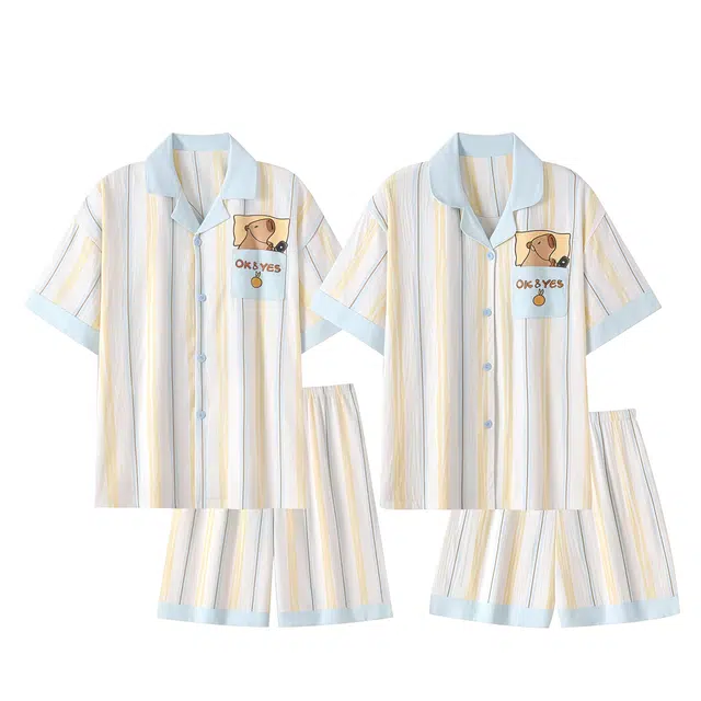 俏韵 情侣云朵棉卡通短袖甜美翻领家居服夏季睡衣套装 男女同款