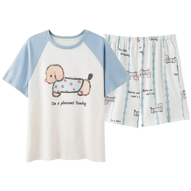 俏佳人 舒适透气休闲慵懒短袖纯棉套头家居服柔软亲肤睡衣套装 女款