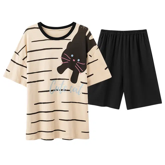 俏佳人 纯棉休闲套头舒适透气慵懒短袖家居服柔软亲肤睡衣套装 男款