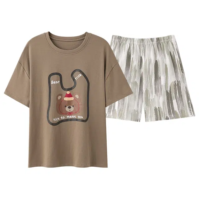 俏佳人 纯棉套头舒适透气休闲慵懒短袖家居服柔软亲肤睡衣套装 女款