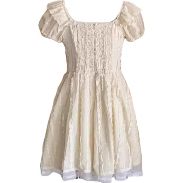 黛尔佳人 甜美风方领少女感减龄显瘦泡泡袖短袖连衣裙 女款