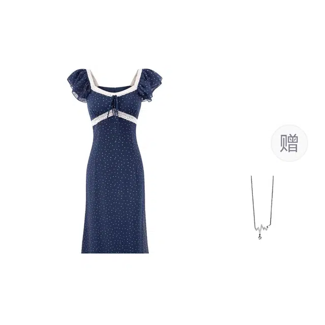 识恩 法式复古气质波点度假风短袖连衣裙 女款